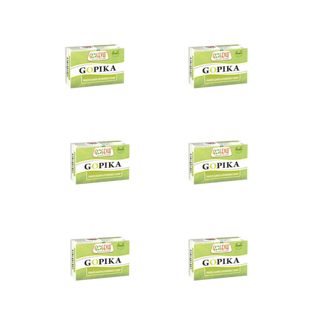 Gopika Panchgavya Ayurvedic Bath Soap - Pack of 6 | Natural Herbal Handmade Cleansing Bar with Cow Milk, Ghee & More | For Glowing Skin & Relaxing Bath Time