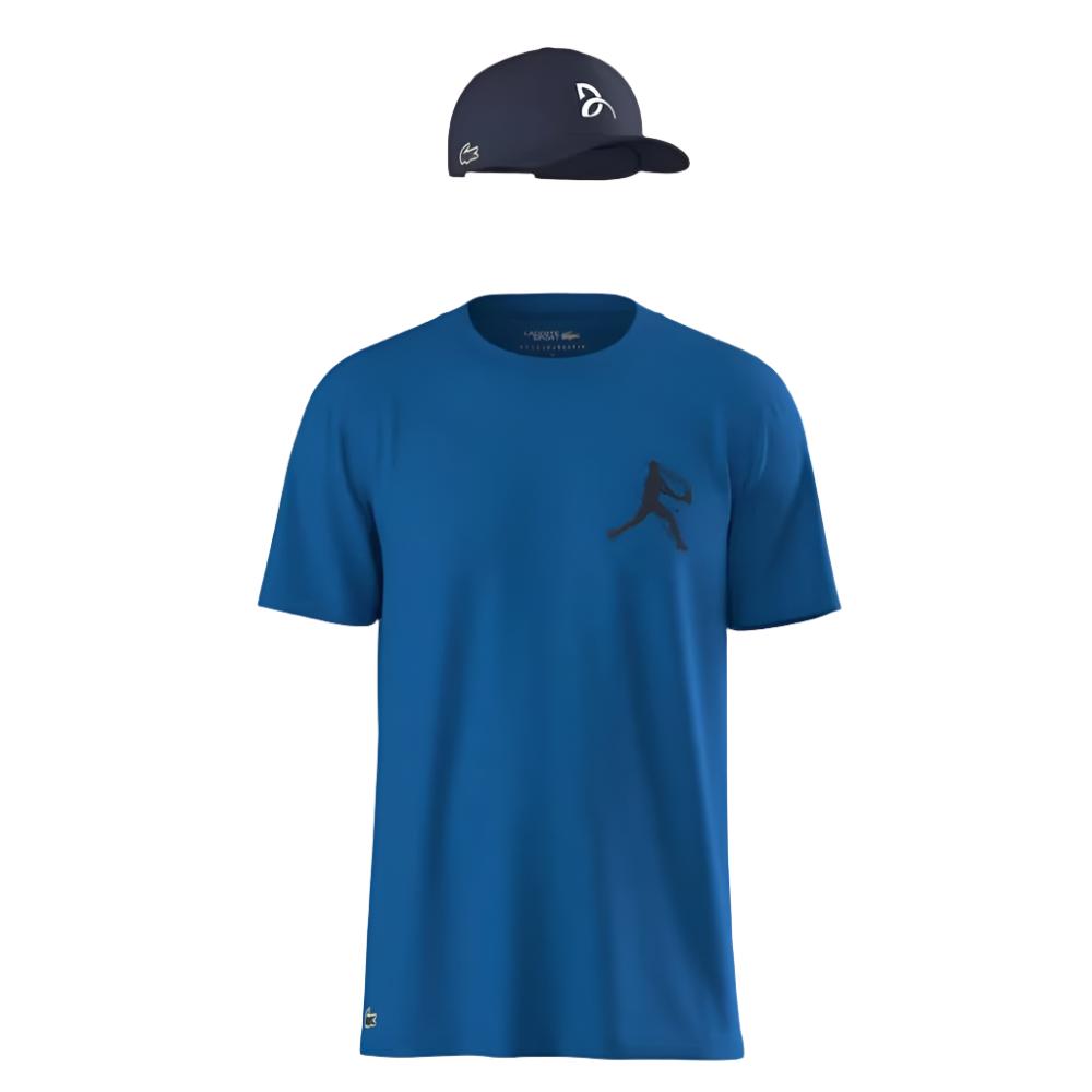Lacoste Men's Novak Djokovic T-Shirt & Cap Set - Blue | Official Tennis Apparel | Perfect for Fans, Casual Wear & Sports Events