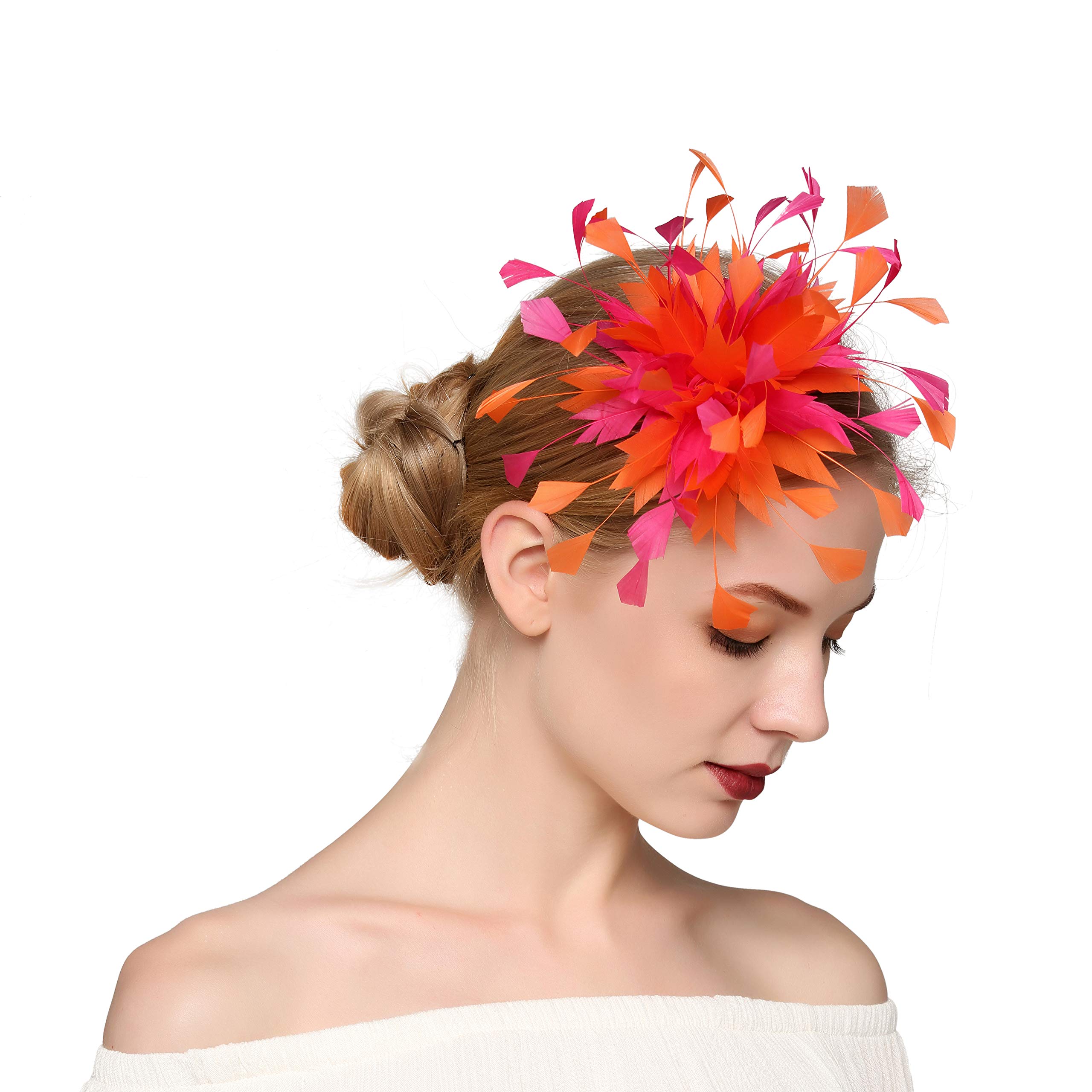 Elegant Orange Feather Fascinators for Women - Vintage Tea Party Hats & Bridal Hair Accessories - Perfect for Weddings, Garden Parties & Royal Events