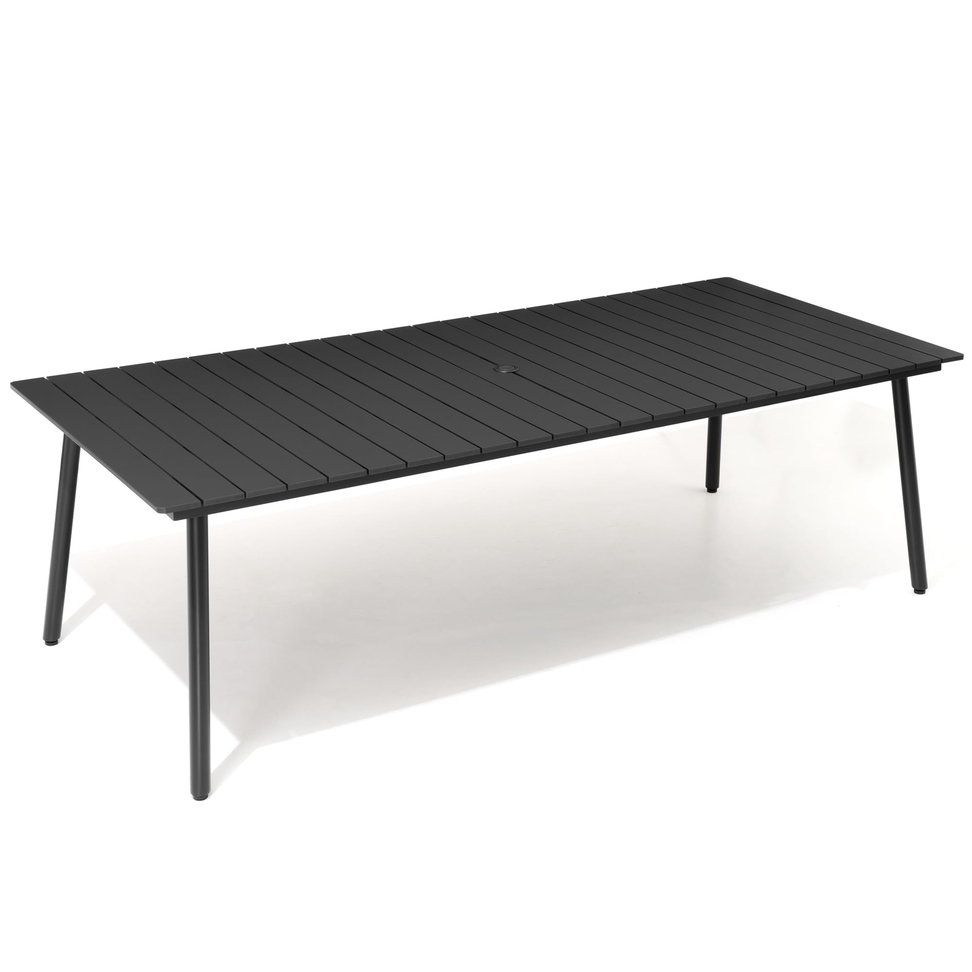 94.5 Inch Outdoor Dining Table - Weather-Resistant Patio Table with Wooden-Like Top & Aluminum Frame, Rectangle Outdoor Furniture with Umbrella Hole (Black) - Perfect for Backyard BBQs, Poolside Gatherings & Garden Parties