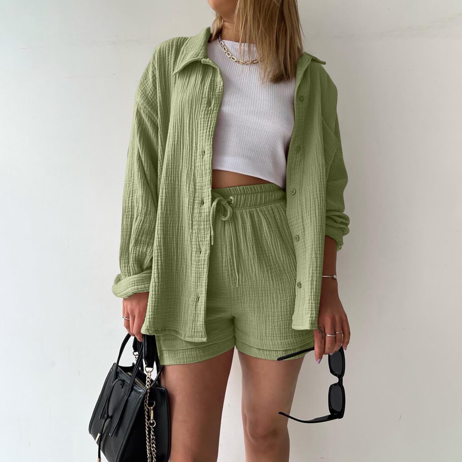 Women's High Waist Drawstring Matching Short Sets - Summer Casual Vest & Shorts Outfit for Beach, Vacation, and Lounge Wear