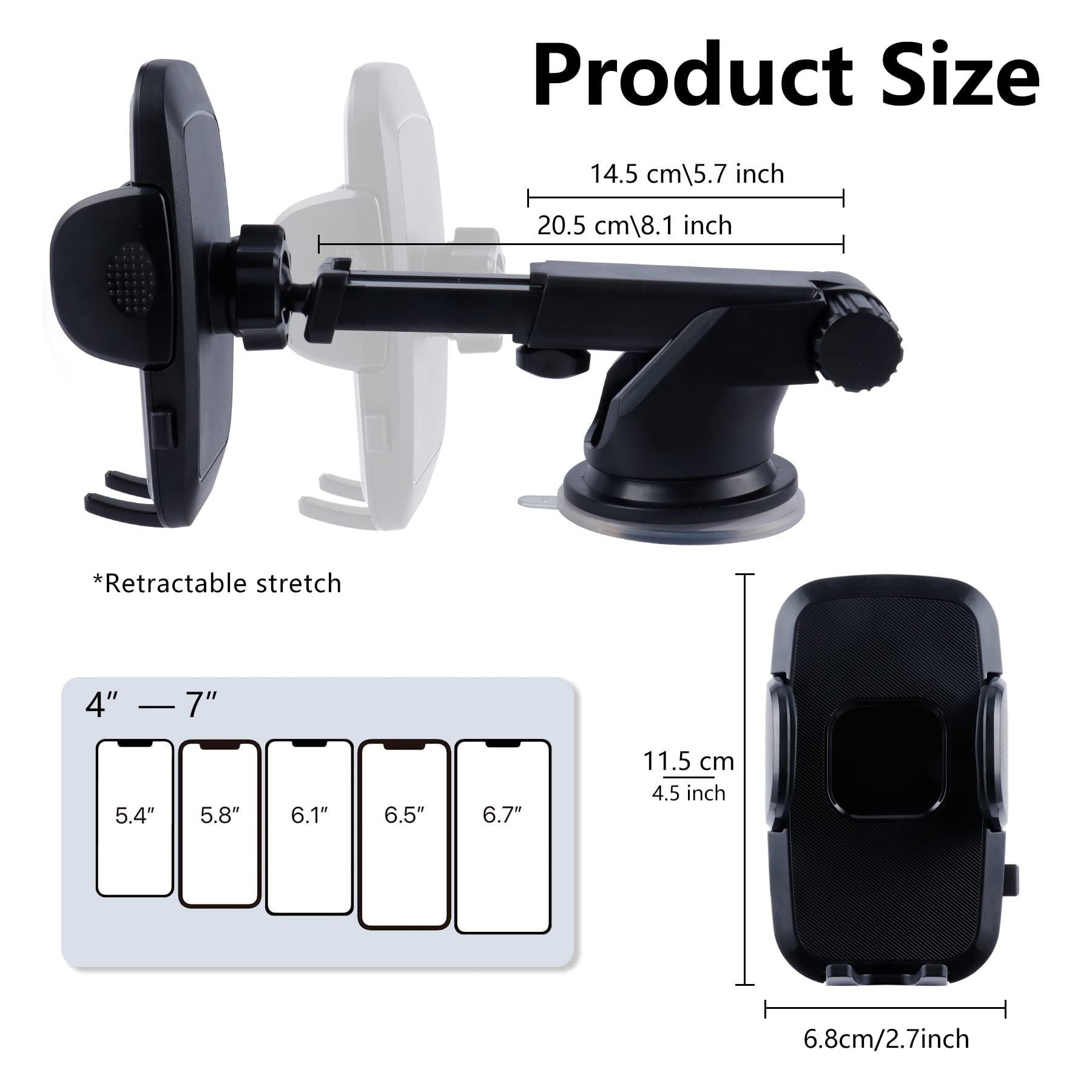ALPMOSN 3-in-1 Suction Cup Car Phone Holder - Universal Windshield/Dashboard/Air Vent Mount for iPhone, Samsung & All Smartphones - Perfect for GPS Navigation, Hands-Free Calling & Road Trips