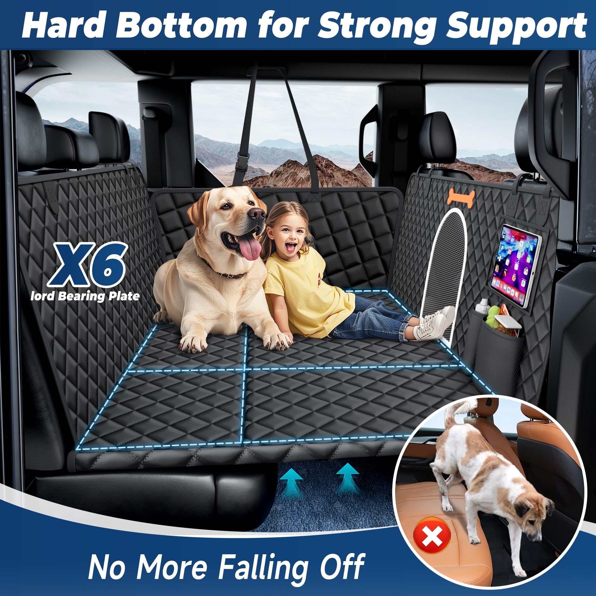 XXL Heavy-Duty Truck Dog Seat Cover for Back Seat - 400lb Capacity, 100% Waterproof Pet Car Seat Protector with Mesh Window & Hard Bottom - Universal Fit for Ford F150 Crew Cab & Large Trucks - Perfect for Road Trips, Camping & Outdoor Adventures with Your Dog