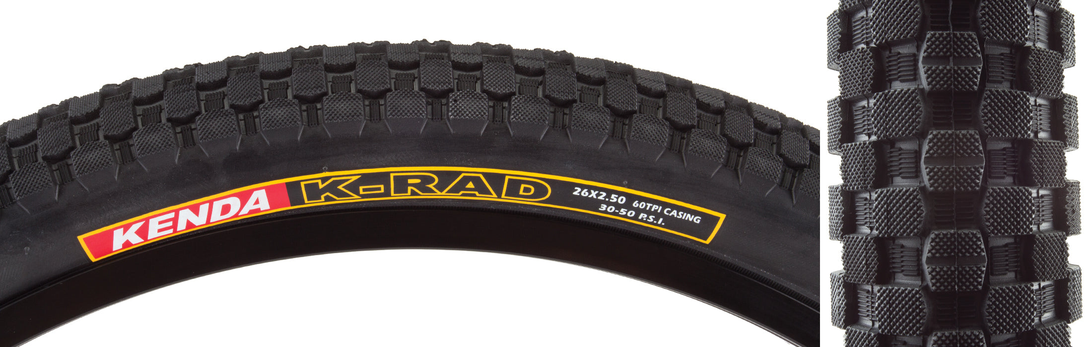 Kenda K-Rad Sport Bike Tire 26x2.5 Black - High Performance Bicycle Tire for Mountain & Urban Cycling - 50psi Wire Bead - Perfect for Commuting, Trail Riding & BMX
