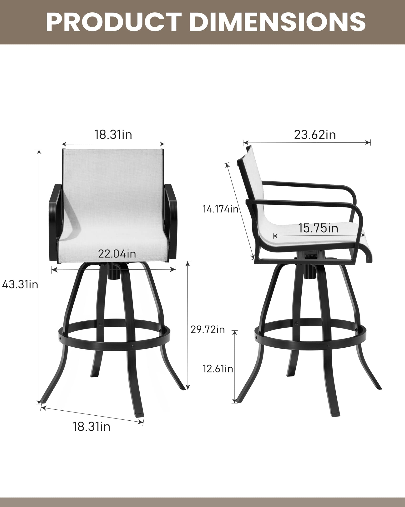 Pellebant Swivel Bar Stools Set of 4 - Indoor/Outdoor Bar Height Chairs with Sunbrella Fabric & Aluminum Frame - All-Weather Patio Furniture for Poolside, Garden, Backyard - Perfect for Outdoor Dining, Entertaining & Relaxation