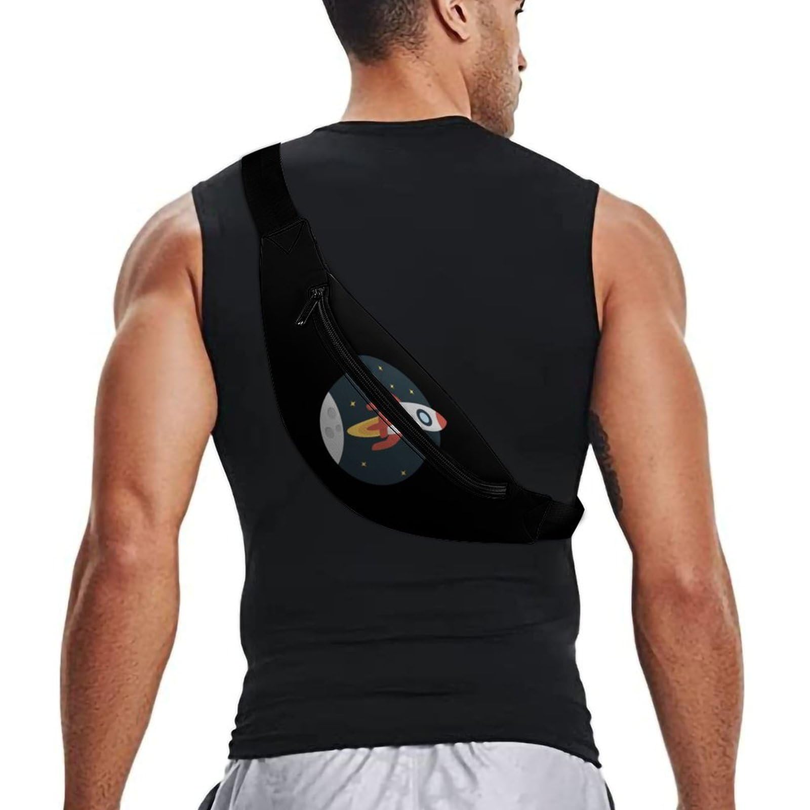 **Space Rocket Print Belt Bag - Adjustable Waist Pouch & Crossbody Bag for Women & Men - Perfect for Travel, Hiking, and Everyday Use**