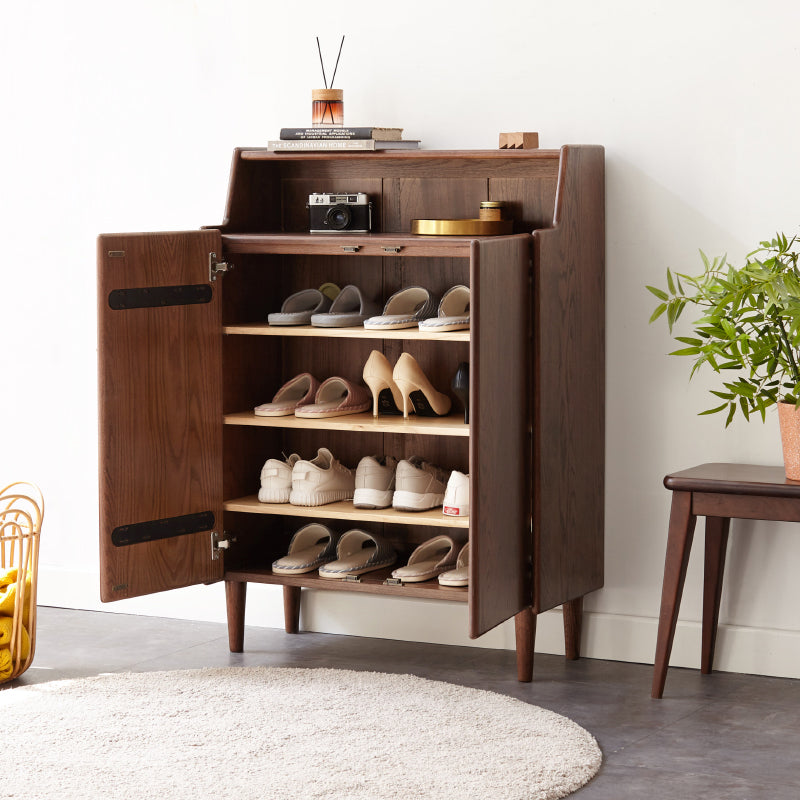 Solid Oak Wood Shoe Storage Cabinet - Rustic Entryway Organizer with Bench Seat for Hallway, Porch, or Mudroom - Perfect for Shoes, Boots, and Outdoor Gear Storage
