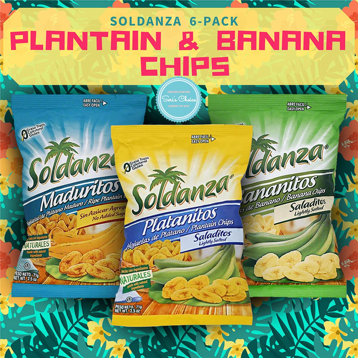 Journey of Snacks International Variety Pack - 6 Pack of 2.5oz Plantain Chips (3 Flavor Mix) | Gluten-Free Crispy Snacks for Parties, Travel & Healthy On-the-Go Eating
