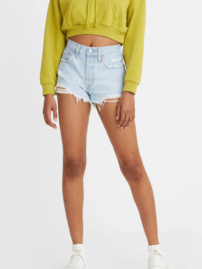 Levi's Women's 501 Original Frayed Shorts with Ojai Top in Light Blue - Casual Summer Outfit for Beach & Street Style
