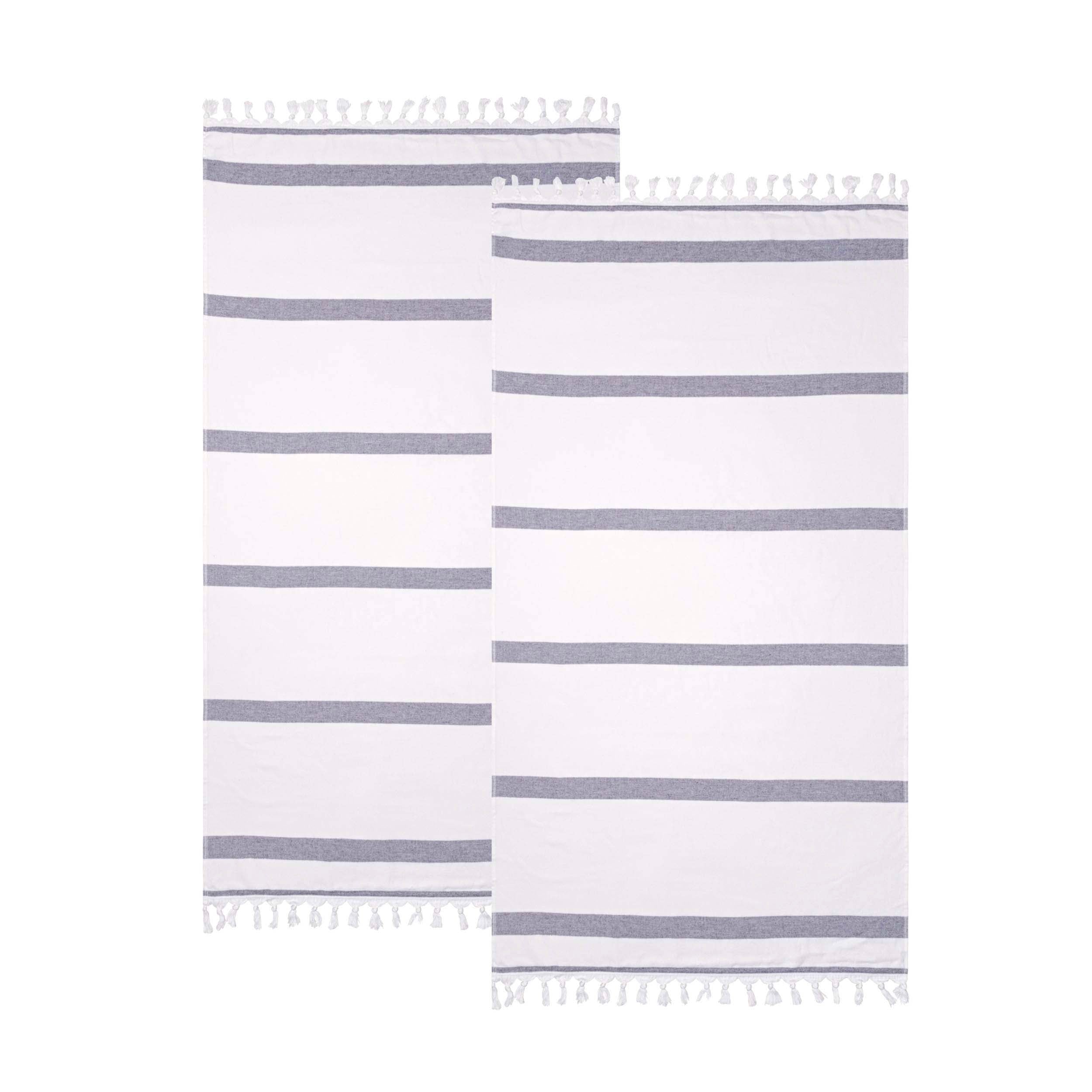 Premium Tropical Cabana Stripe Fouta 2-Piece Beach Towel Set with Tassels | Soft Quick-Dry Bath & Pool Towels for Summer Vacation, Beach Outing & Backyard Lounging