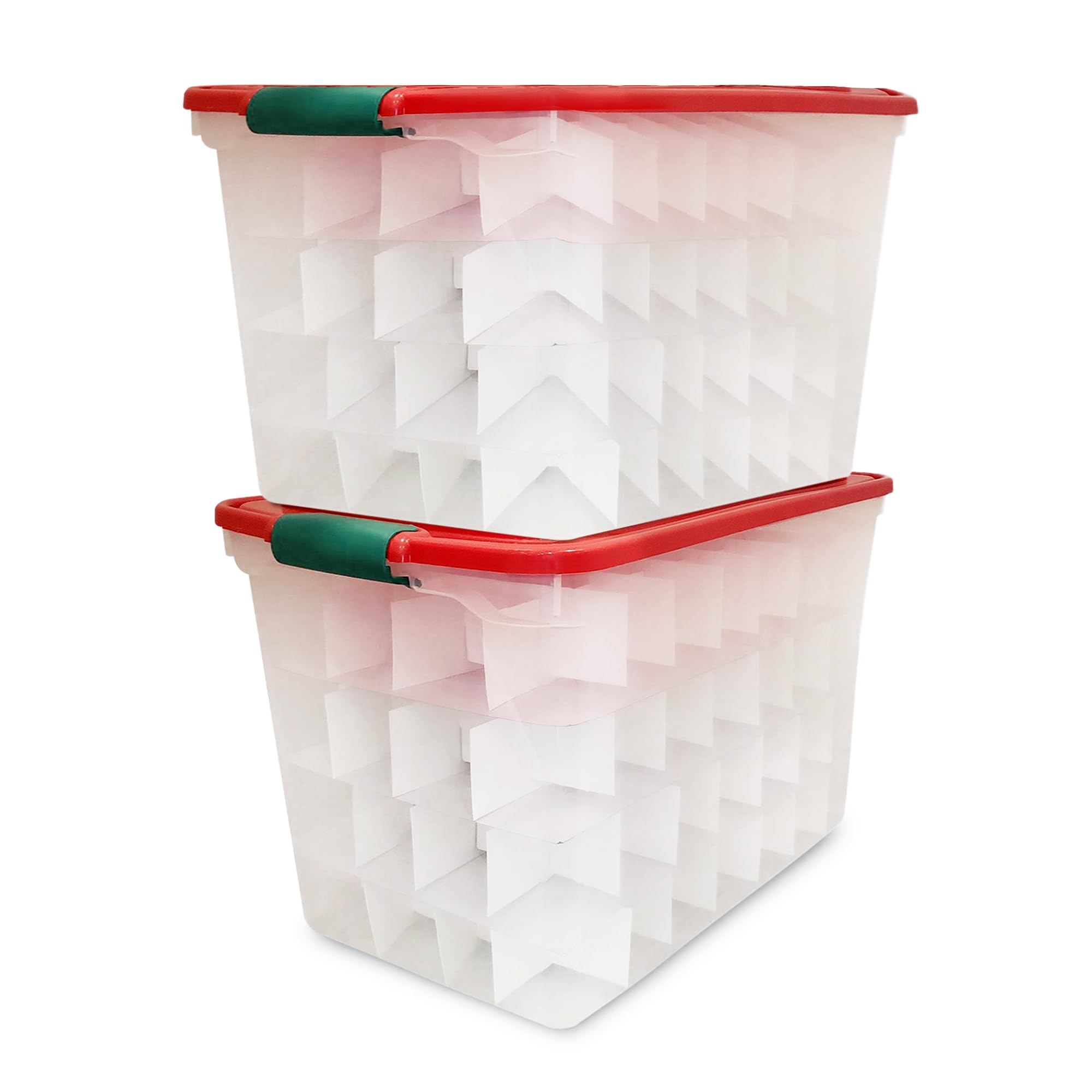 HOMZ 2-Pack Clear Ornament Storage Box with Removable Dividers - 112 Quart Holiday Decor Organizer for Christmas Tree Ornaments, Seasonal Decorations - Perfect for Home, Party & Gift Storage