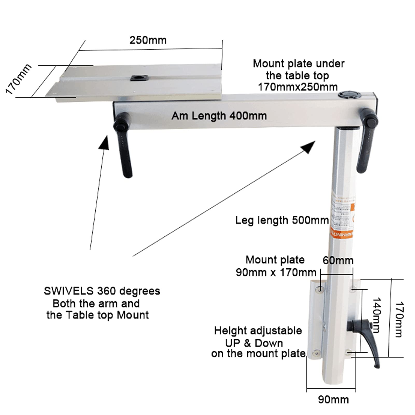 Heavy Duty 360° Rotatable Removable Table Leg - Adjustable Desk Pedestal Stand for RV, Marine Boat, Caravan & Motorhome | Perfect for Laptop Workstations, Dining & Outdoor Adventures
