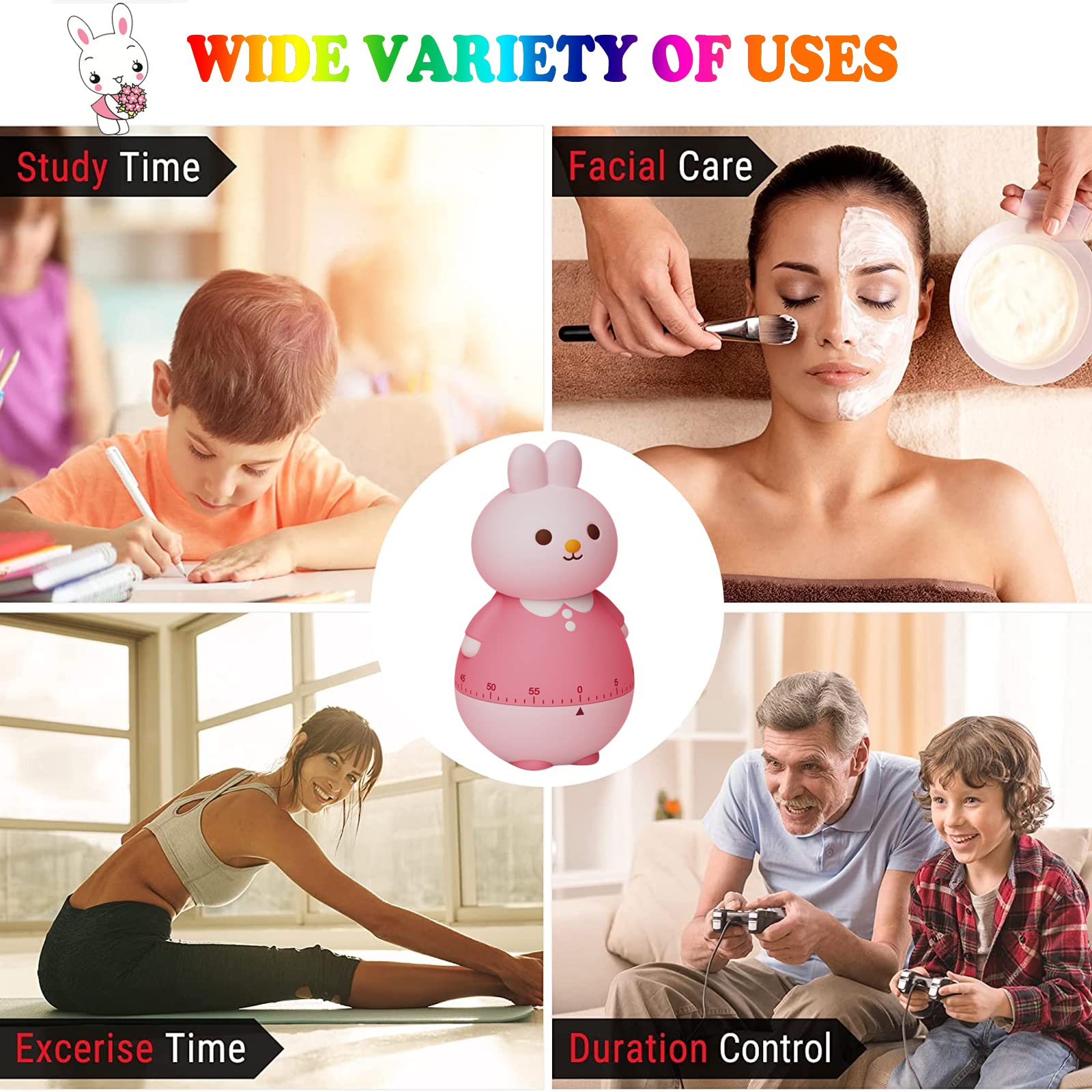 **Cartoon Bunny Kitchen Timer - 60 Minute Cute Animal Countdown Timer for Kids, Study, Work & Exercise - Battery-Free Desk Decor for Home & Office (Green)**    *(Perfect for baking, homeschooling, productivity tracking, and playful home décor!)*