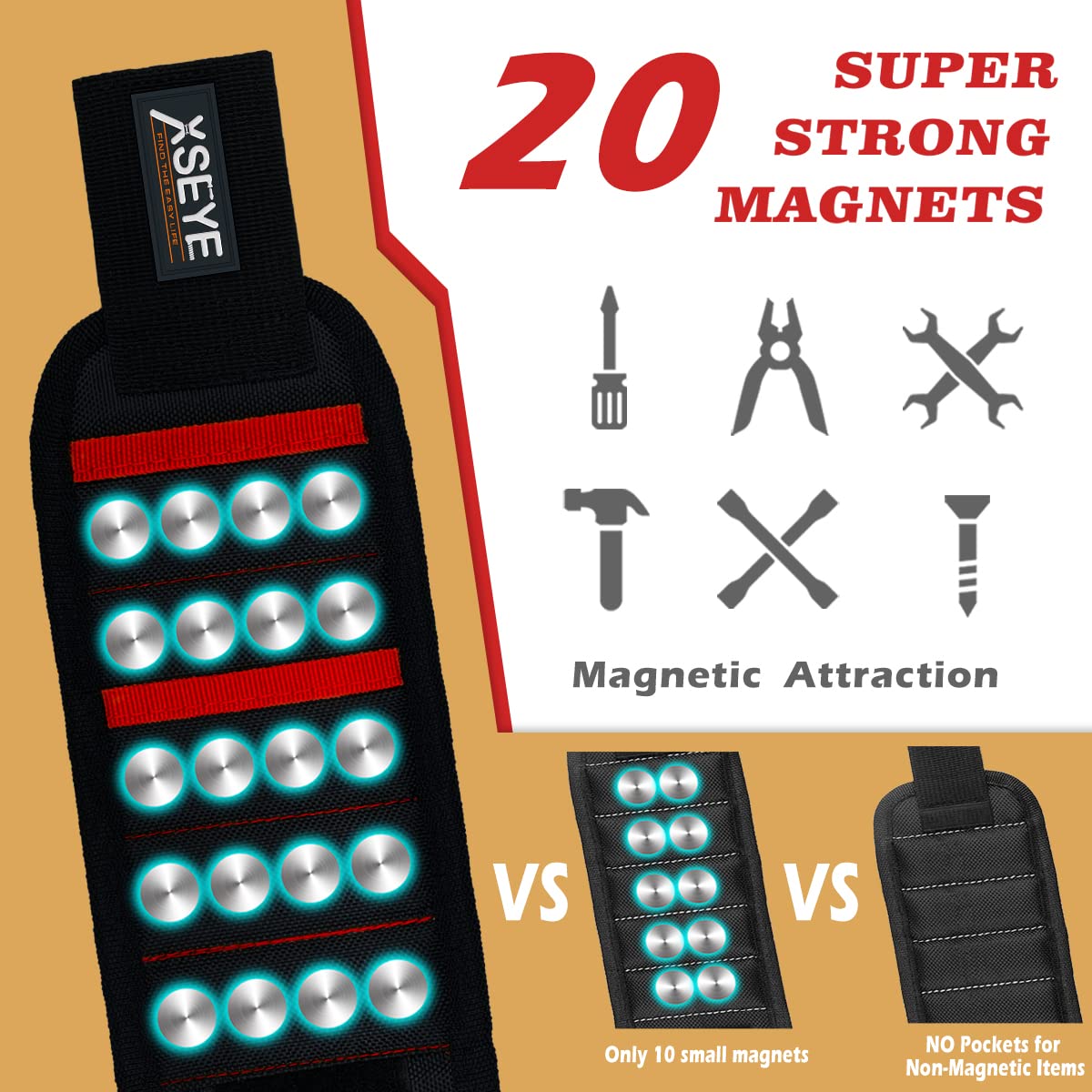 Magnetic Wristband Tool Holder for Screws & Nails - Perfect Christmas Stocking Stuffer Gift for Men, Husband, Boyfriend, Dad - Great for Handymen, Electricians & DIY Projects - Unique Gadget for Home Repairs & Workshop Organization