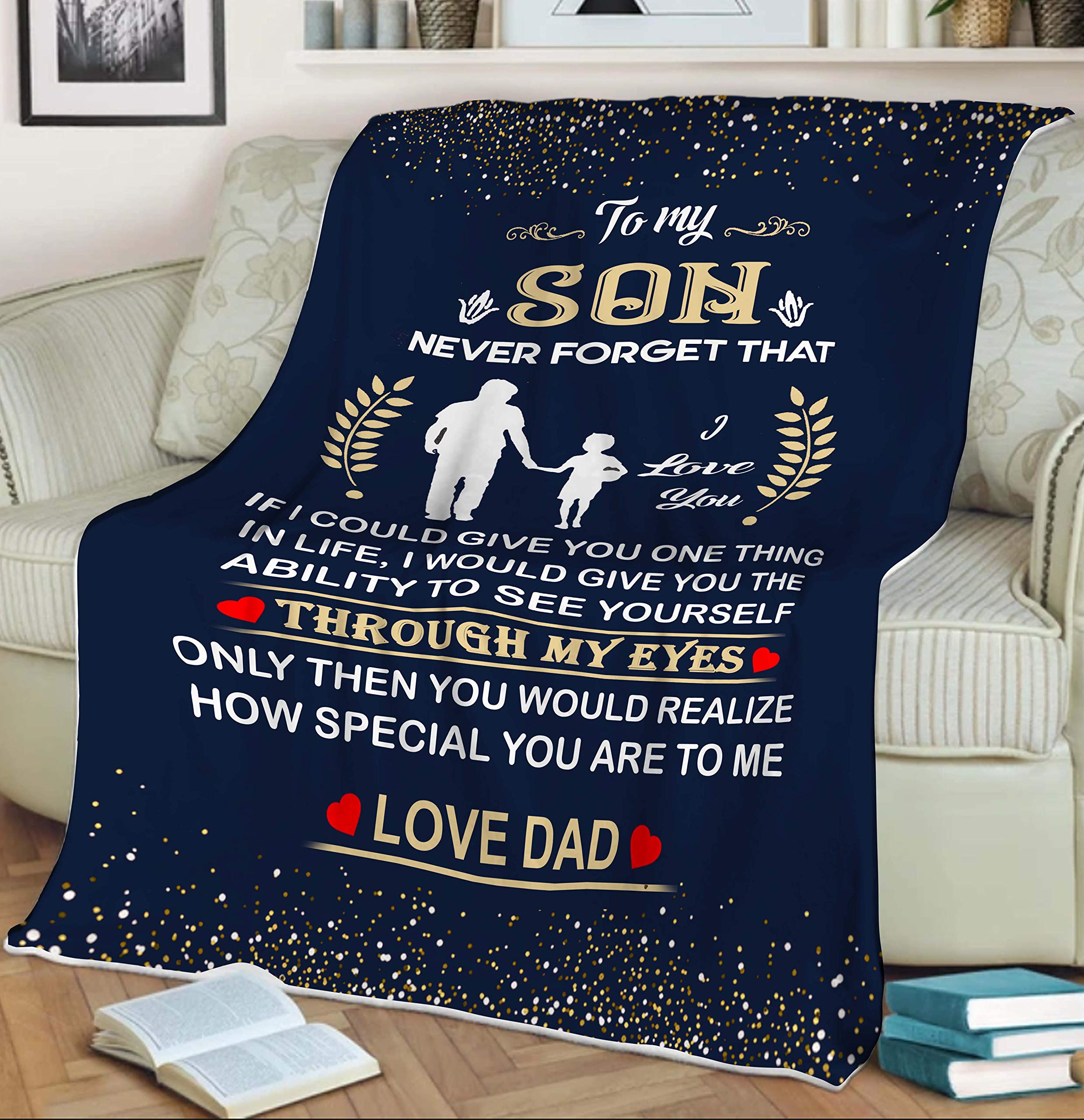 Premium Fleece Sherpa Blanket for Kids - Soft & Cozy 60x80 Inches, Never Forget That to My Son Blanket, Believe in Yourself Inspirational Gift for Children's Day, Birthday & Christmas - Perfect for Bedtime, Snuggling & Relaxation