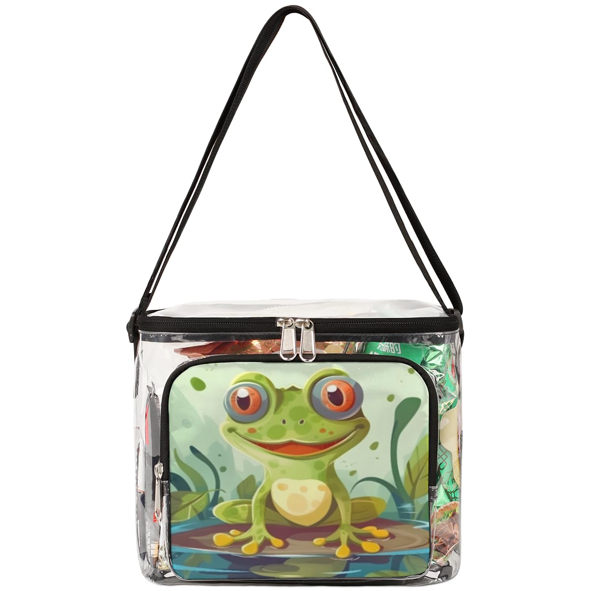 Cute Frog Transparent Tote Bag with Handles - Clear Crossbody Shoulder Lunch Bag for Women & Teens | Perfect for Outdoor, Travel, Picnic, Concerts, Sports Events & Stadium Approved | Waterproof & Lightweight for Daily Use, Shopping, Beach & School