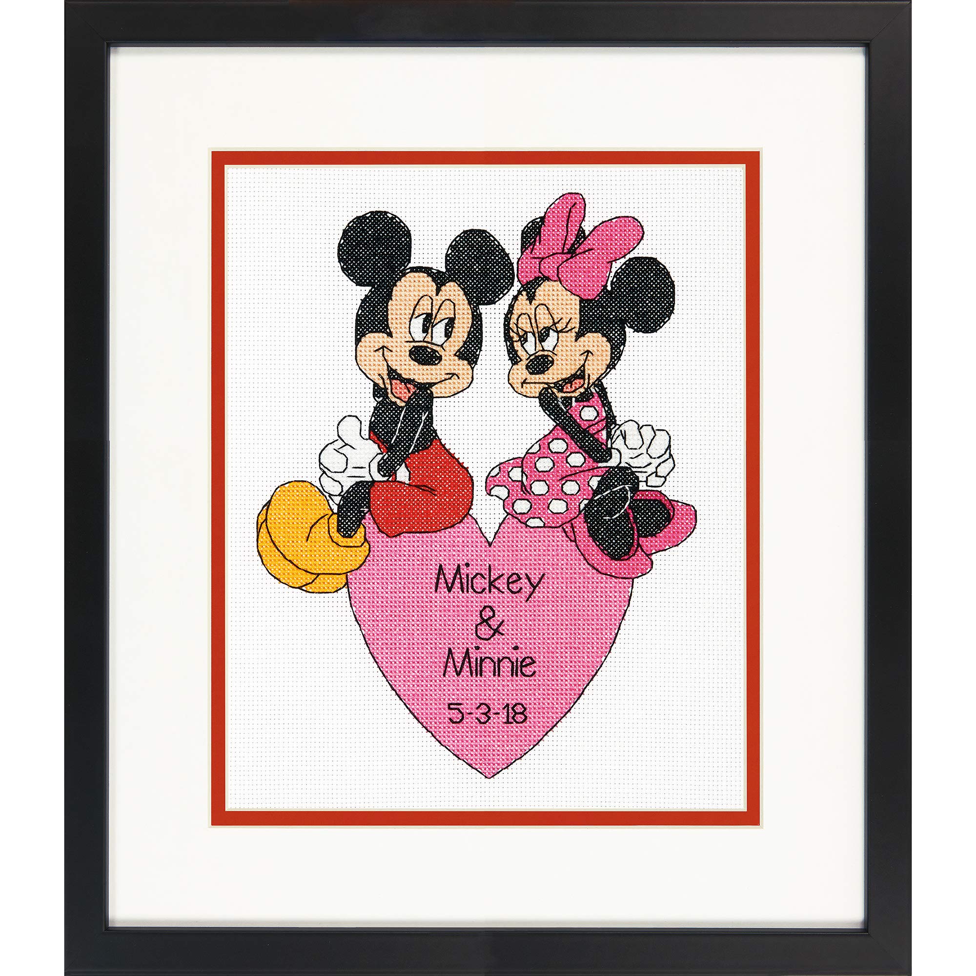 Disney Mickey & Minnie Mouse Wedding Counted Cross Stitch Kit for Beginners - 14 Count White Aida Fabric 8x10 Inch - Perfect for Home Decor, DIY Gifts & Craft Projects