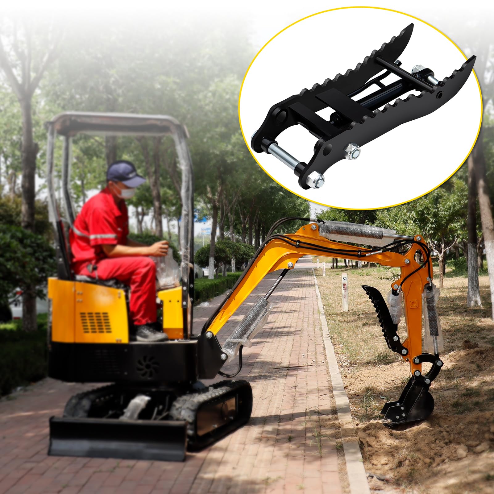 **Hydraulic Thumb Clip for Mini Excavators – Heavy-Duty Metal Grab Attachment with 2x M14 Hoses – Compatible with Single Hole Hydraulic Thumbs (No L-Shaped Bracket) – Ideal for Digging, Lifting, and Material Handling**