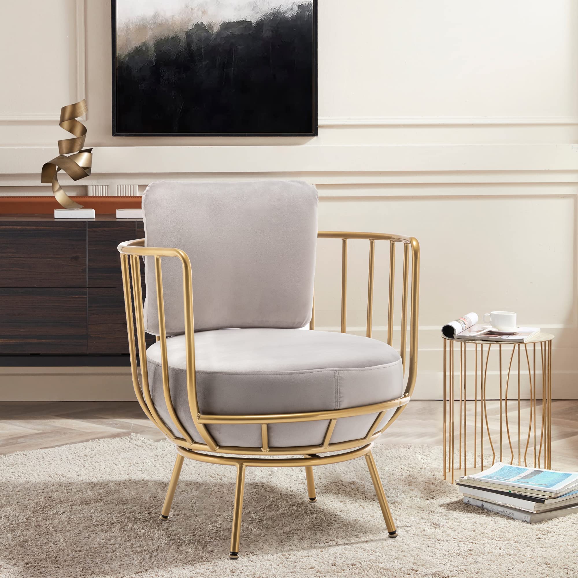 annjoe Modern Accent Swivel Barrel Chair with Round Arms & Sturdy Metal Legs - Perfect for Living Room, Bedroom, Office & Reading Nook