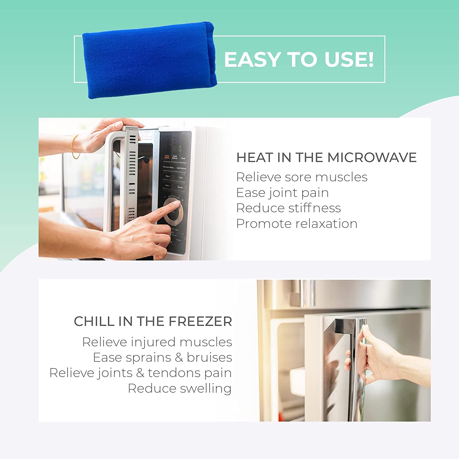 Microwavable Heating Pad for Pain Relief - Hot & Cold Therapy for Joints, Muscles & Cramps - Moist Heat Pad for Back, Shoulder & Neck Pain - Reusable Hot Pack for Home & Office Use - 1 Pack Blue