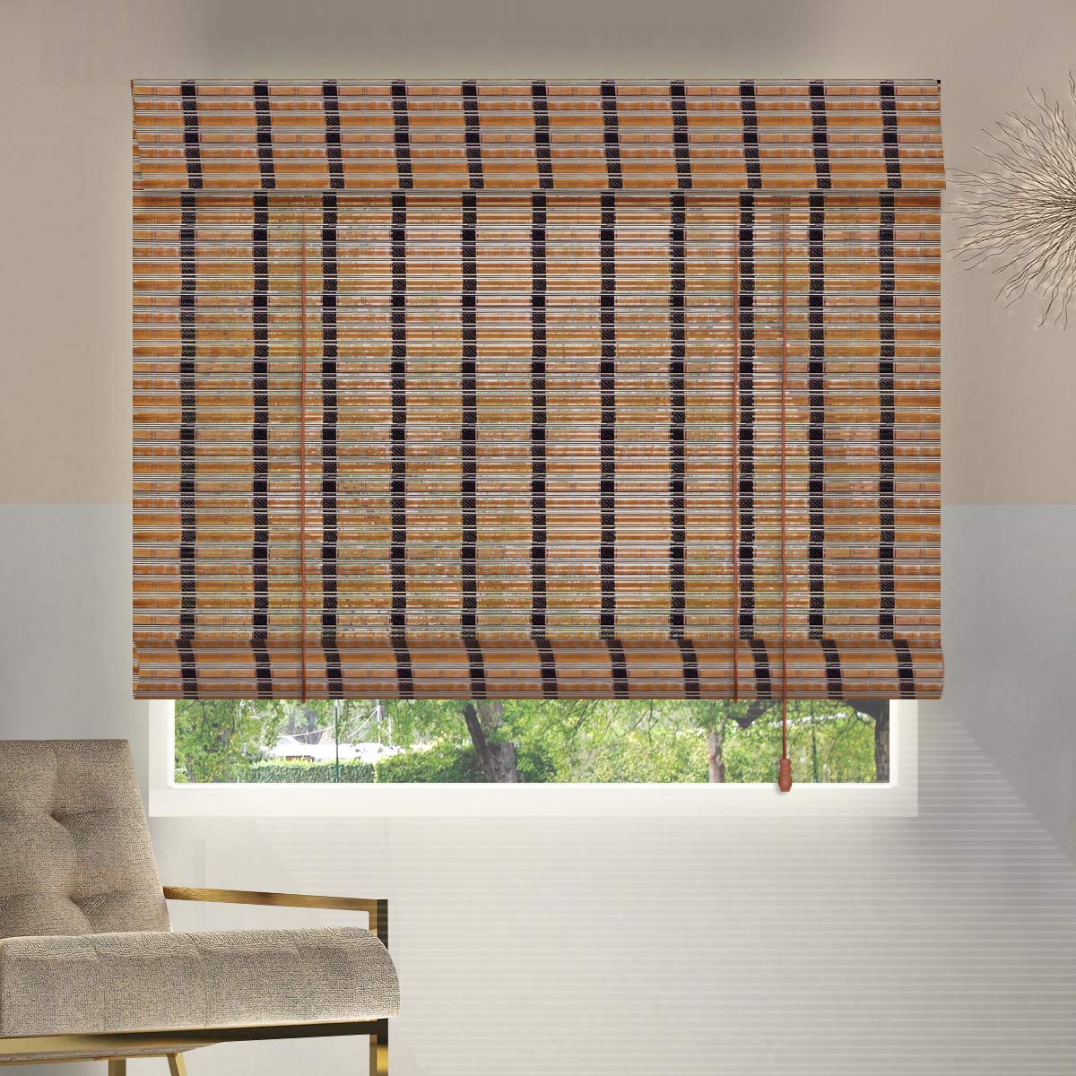 Cordless Bamboo Roman Shades - Light Filtering & UV Protection Window Blinds with 6