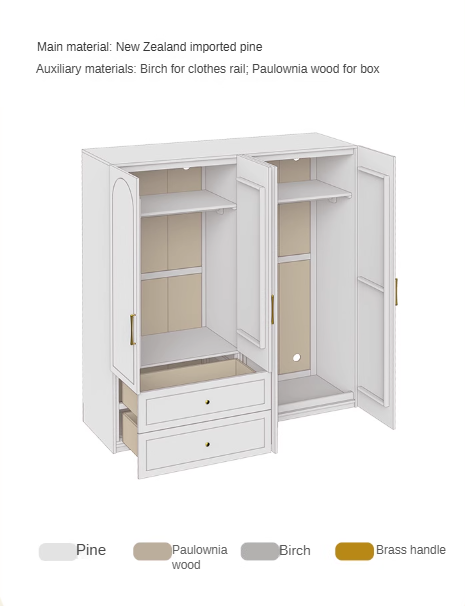 French Cream Pine Solid Wood Wardrobe - Elegant Vintage Closet for Bedroom, Living Room & Guest Room Storage
