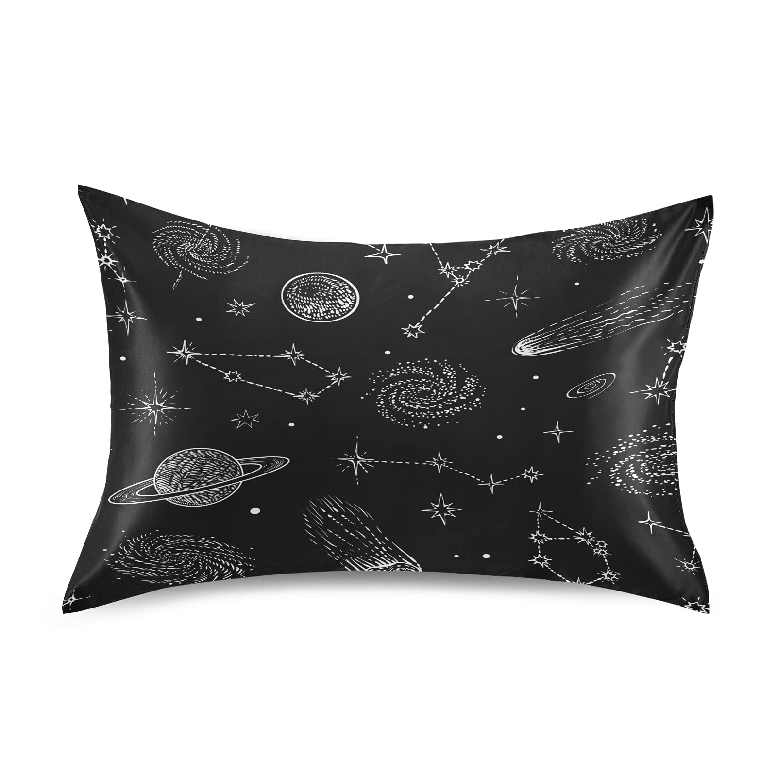 Galaxy Planets Satin Pillowcase - Cooling Standard Size Pillow Cover for Hair & Skin Care, Soft Decorative Pillow Sham with Envelope Closure | Perfect for Bedroom Decor, Gift Idea & Space Theme Lovers