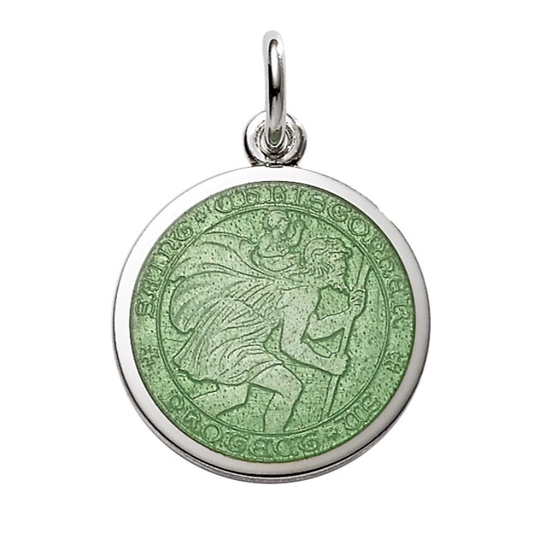 St. Christopher Medal Pendant - Sterling Silver with Enamel Detail | Religious Jewelry for Travel Protection & Spiritual Gifts