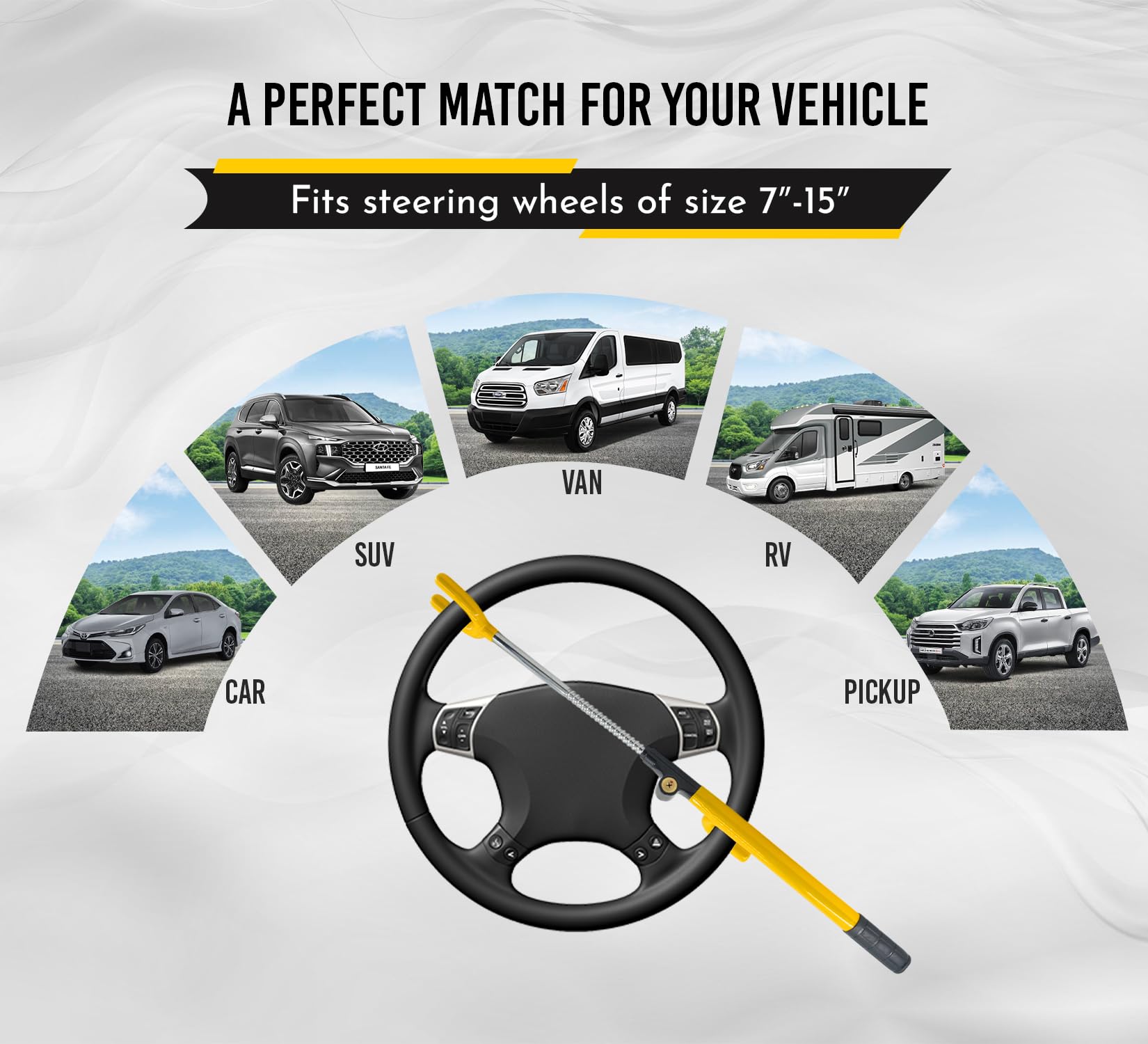 Anti-Theft Steering Wheel Lock - Dual Metal Hooks, No Scratch Design for Cars & Trucks - Secure Parking Protection