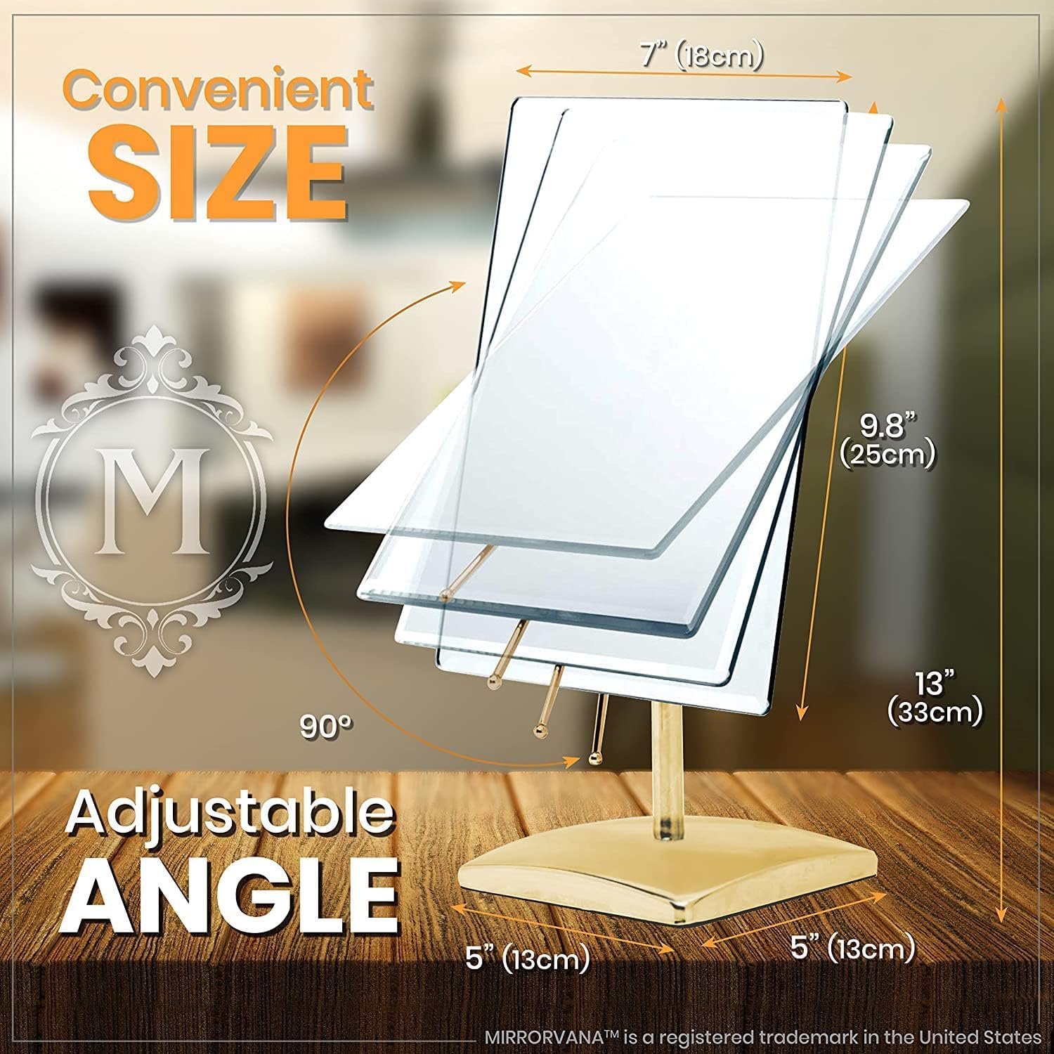 MIRRORVANA Large Frameless Free Standing Mirror - Gold-Plated Beveled Edge Full Length Floor Mirror for Bedroom, Bathroom, Vanity Dressing Table & Retail Counter (9.8