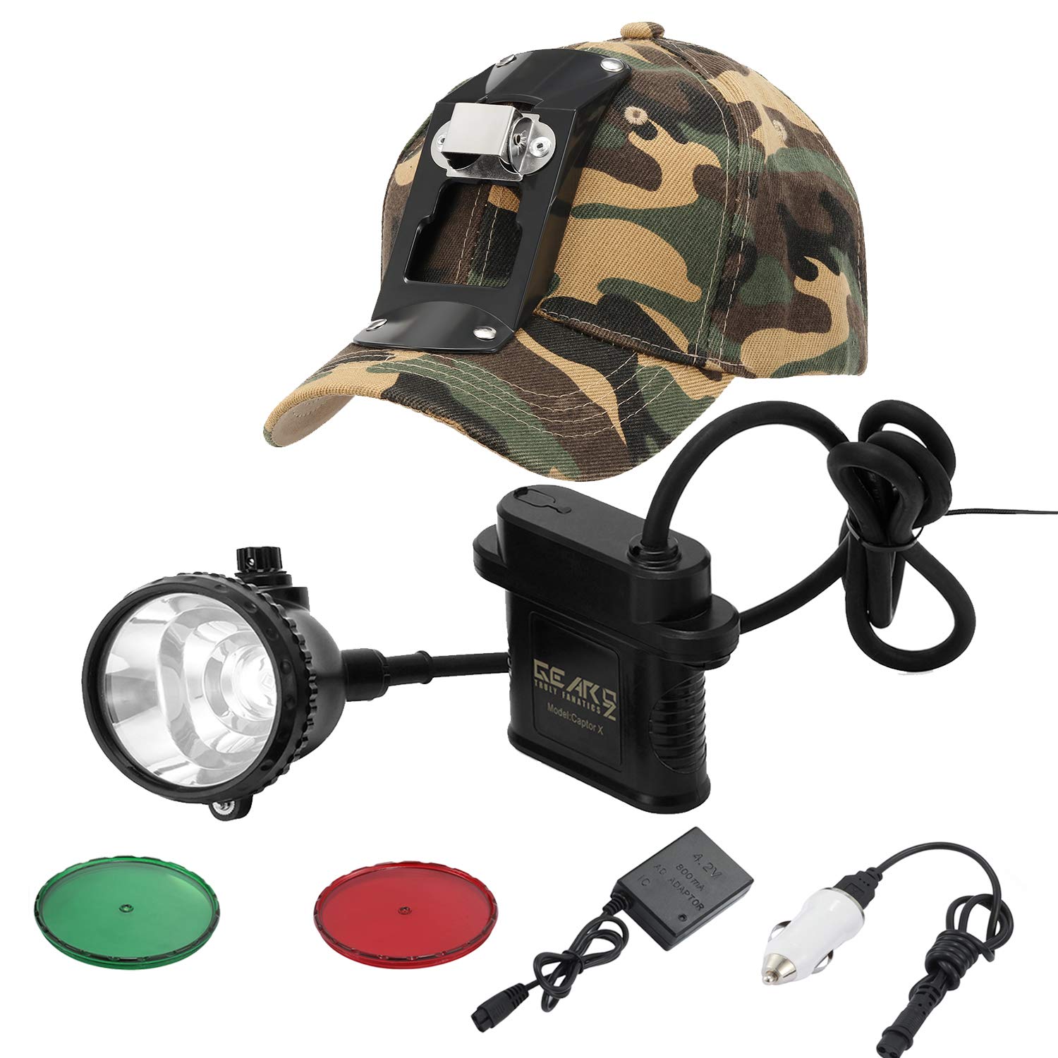 80000 LUX Super Bright Rechargeable LED Hunting Headlamp - Red/White/Green/Amber Light for Coyote, Hog & Predator Hunting - 5 Mode Switch with Soft Cap | Ideal for Night Hunting, Tracking & Outdoor Adventures