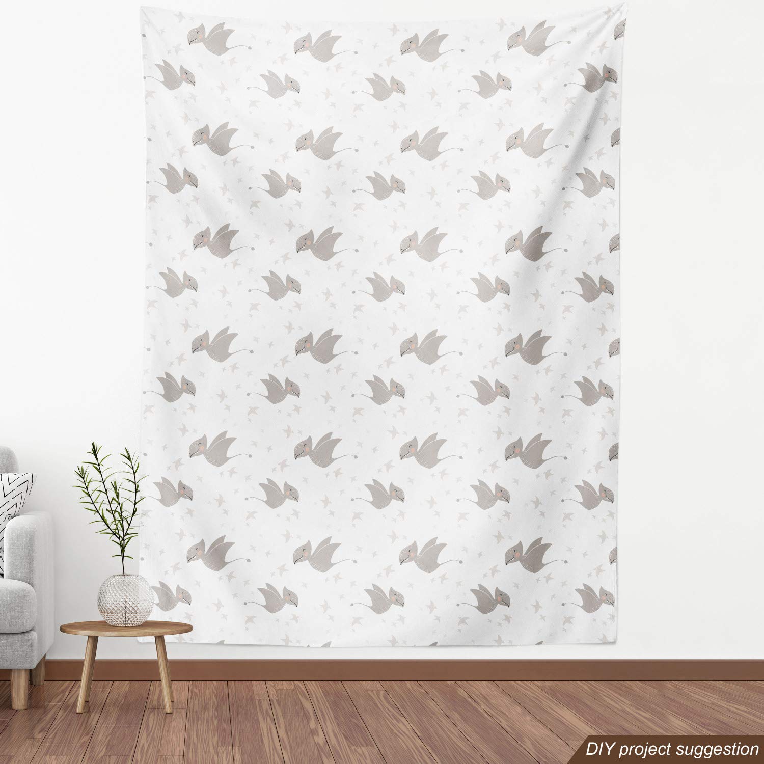 Ambesonne Cartoon Flying Dinosaurs Pterodactyls Print Fabric by The Yard - 10 Yards White Pale Taupe Decorative Cotton Material for Upholstery, DIY Crafts, Home Decor & Nursery Accents - Perfect for Curtains, Pillows, Tablecloths & Kids Room Decorations