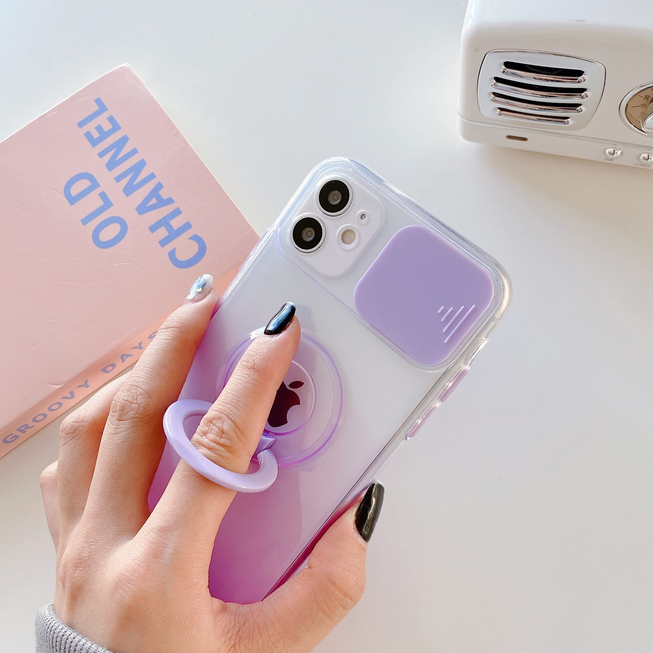 Gradient Color Crystal Case for iPhone 11 Pro Max - Soft TPU Silicone Shockproof Cover with Ring Holder, Slide Camera Lens Protection & Stand | Stylish Protective Phone Case for Everyday Use, Work & Travel