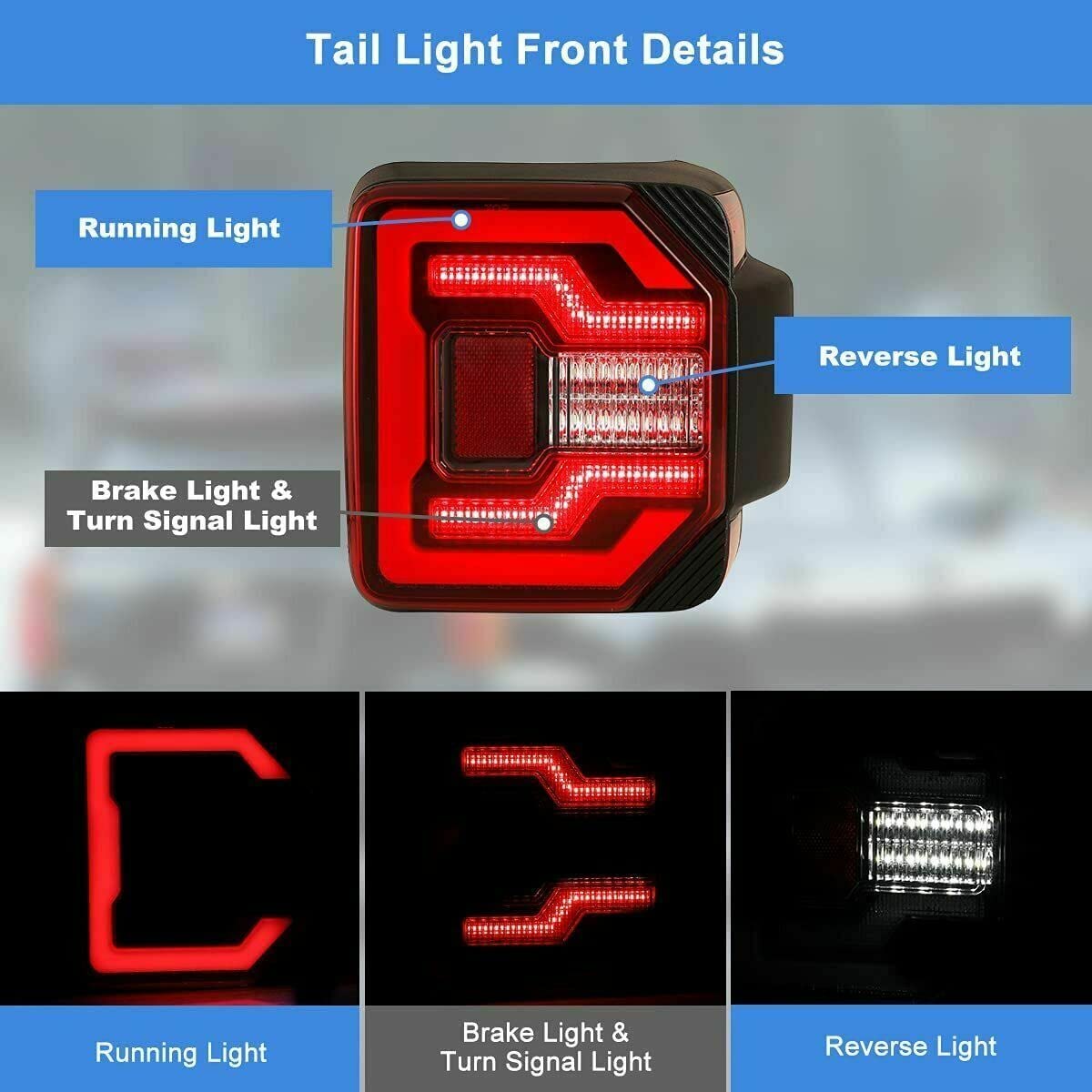 LED Tail Lights for Jeep Wrangler 2018-2025 - Dynamic DRL, Sequential Turn Signals, Reverse & Brake Lights (Red Lens) | Perfect for Off-Roading & Night Driving