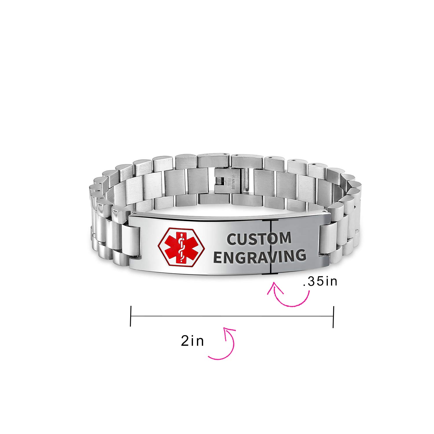 Custom Engraved Medical ID Bracelet for Men - Stainless Steel Adjustable 8.5