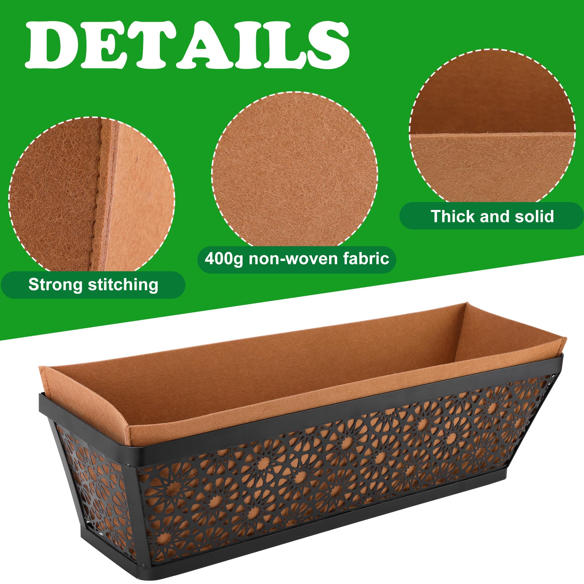 Adnee 4-Pack 24 Inch Rectangular Non-Woven Fabric Plant Window Box Liners - Brown Felt Flower Hanging Basket for Outdoor Garden, Wall Hanging Planters, Vegetables - Perfect for Balcony, Patio & Window Decor