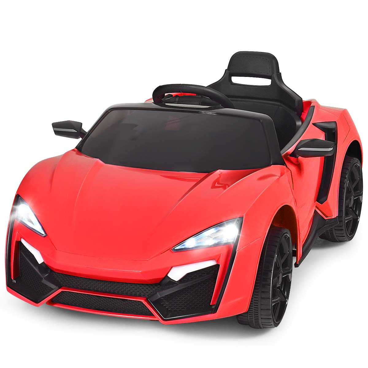 Costzon 12V Battery Powered Ride-On Car for Kids - Electric Toy Vehicle with Remote & Manual Control, LED Lights, Horn, Music, MP3/USB/TF Ports, 3 Speed Settings & Spring Suspension - Perfect Outdoor Toy Gift for Boys & Girls (Red) - Great for Birthday Parties, Backyard Play & Park Adventures