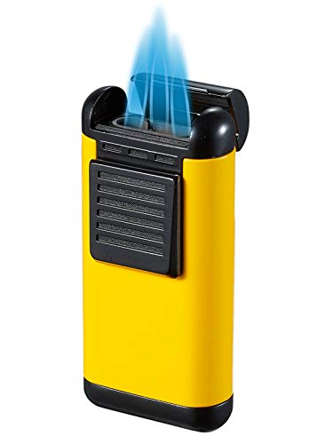 Visol Antero Yellow Triple Torch Flame Cigar Lighter - Windproof Butane Lighter for Cigars, Cigarettes & Outdoor Use - Perfect for Smoking, Camping & BBQ Parties