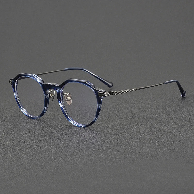 Black Titanium Acetate Full Rim Round Eyeglasses for Women - Lightweight & Durable Flat Top Frame (42402) | Perfect for Reading, Work & Everyday Fashion Accessory