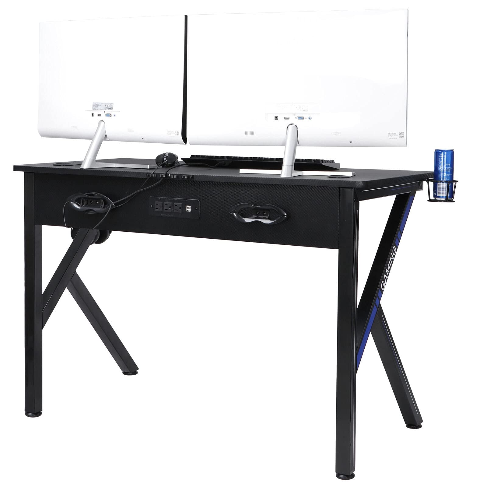 Ergonomic Computer Desk for Home Office & Gaming - Adjustable Height Workstation with Built-in Power Outlet - Perfect for Remote Work, Online Classes & Esports Gaming
