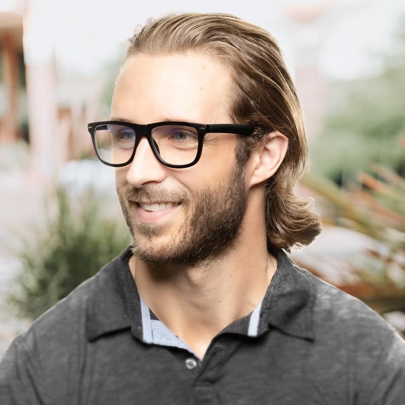 TR90 Black Blue Light Blocking Reading Glasses for Men - Trendy Large Thick Frame Computer Glasses - Flexible Fit for All Face Shapes - 0.5 Magnification - Perfect for Office Work, Gaming & Screen Time