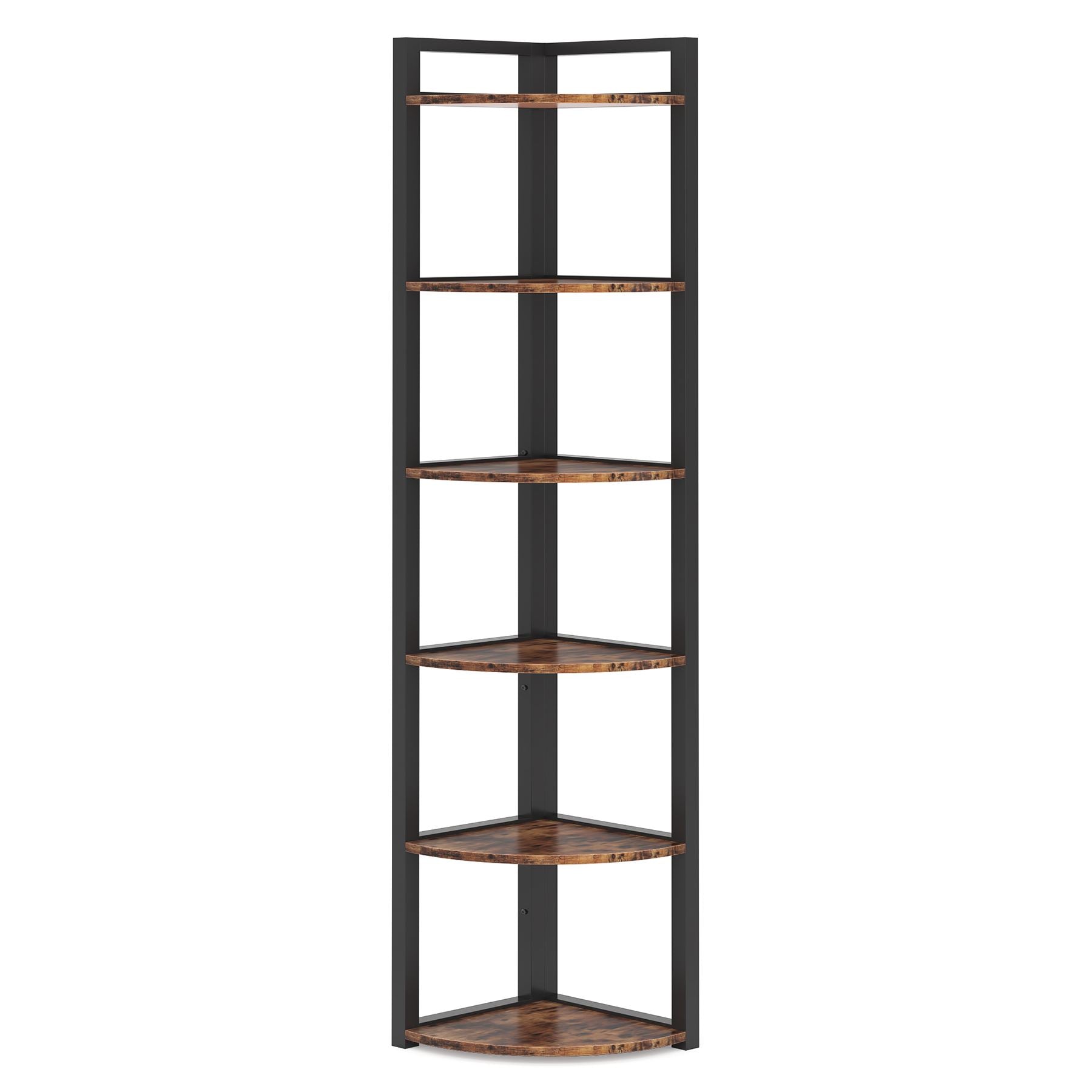 6 Tier Corner Shelf - Small Corner Bookshelf Storage Rack for Bedroom, Bathroom & Office - Space Saving Organizer for Books, Plants & Decor