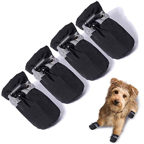 TEOZZO Dog Boots & Paw Protector - Anti-Slip Winter Snow Dog Shoes with Reflective Straps for Small & Medium Dogs (4PCS, Black) - Perfect for Snow, Ice, Hot Pavement & Outdoor Adventures