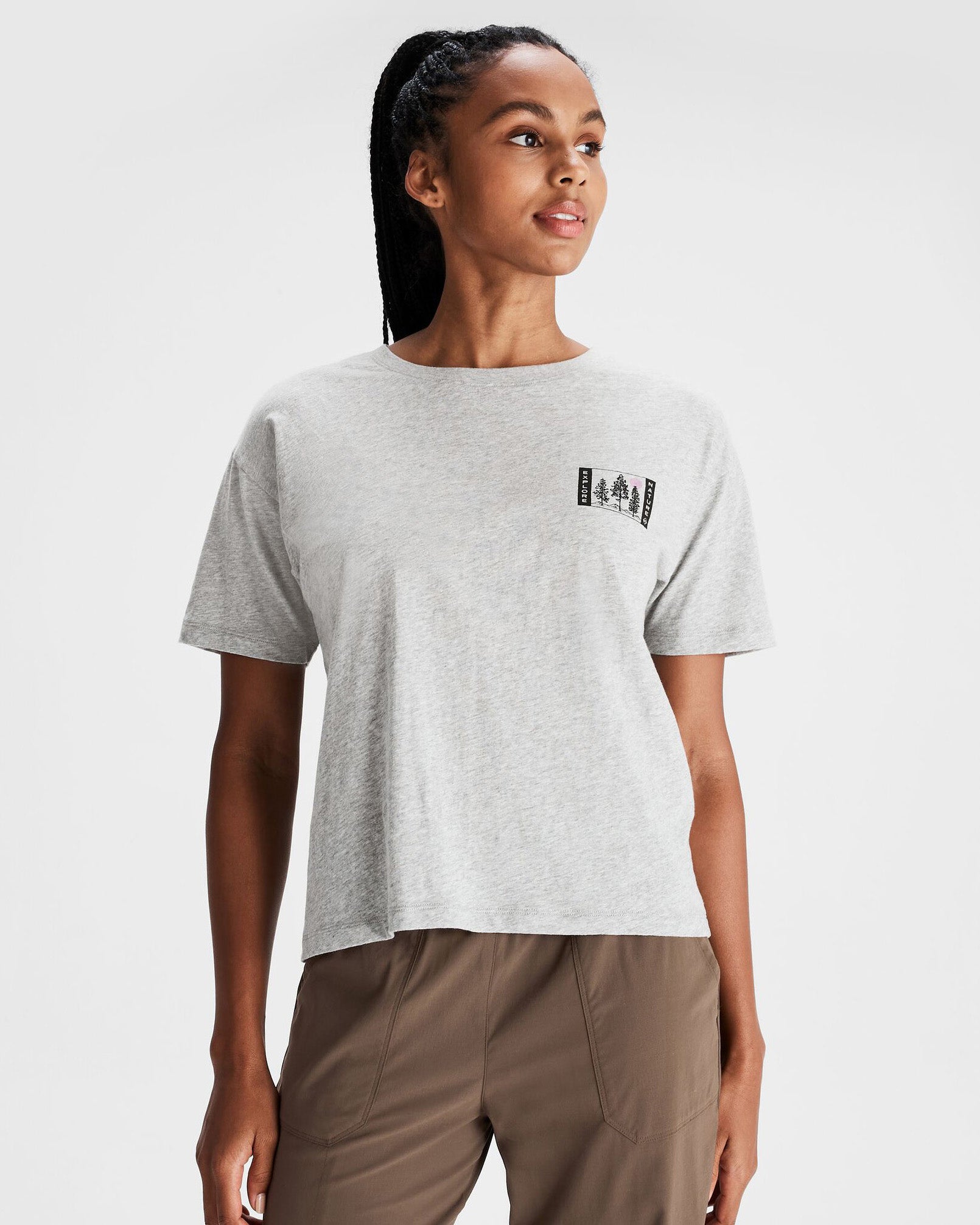 Women's Organic Cotton T-Shirt for Outdoor Adventures - Light Grey Marble | Hiking, Camping & Casual Wear