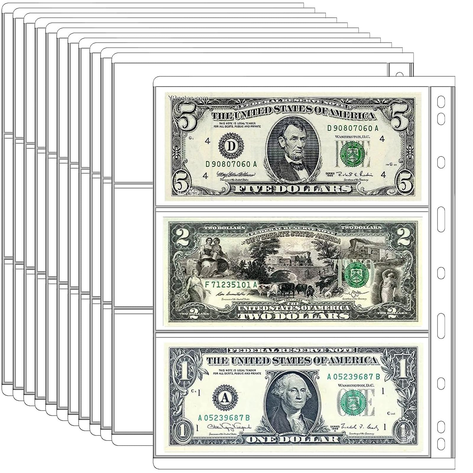 Ettonsun 10 Sheets Currency Collection Pages - Acid-Free Banknote Sleeves & Money Holder Album for Travel Souvenirs, Bills, Stamps - Perfect for Collectors, Travelers & Numismatic Storage