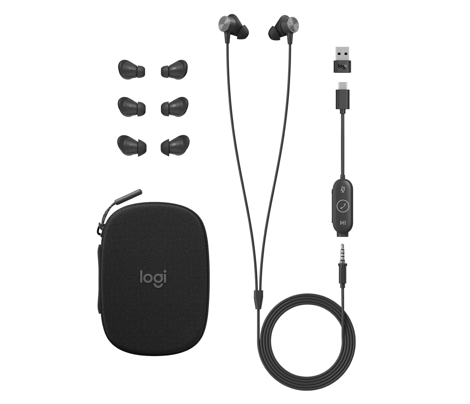 Logitech Zone Wired Earbuds with Noise Cancelling - Certified Refurbished | USB-C Headset for Office, Remote Work & Video Conferencing