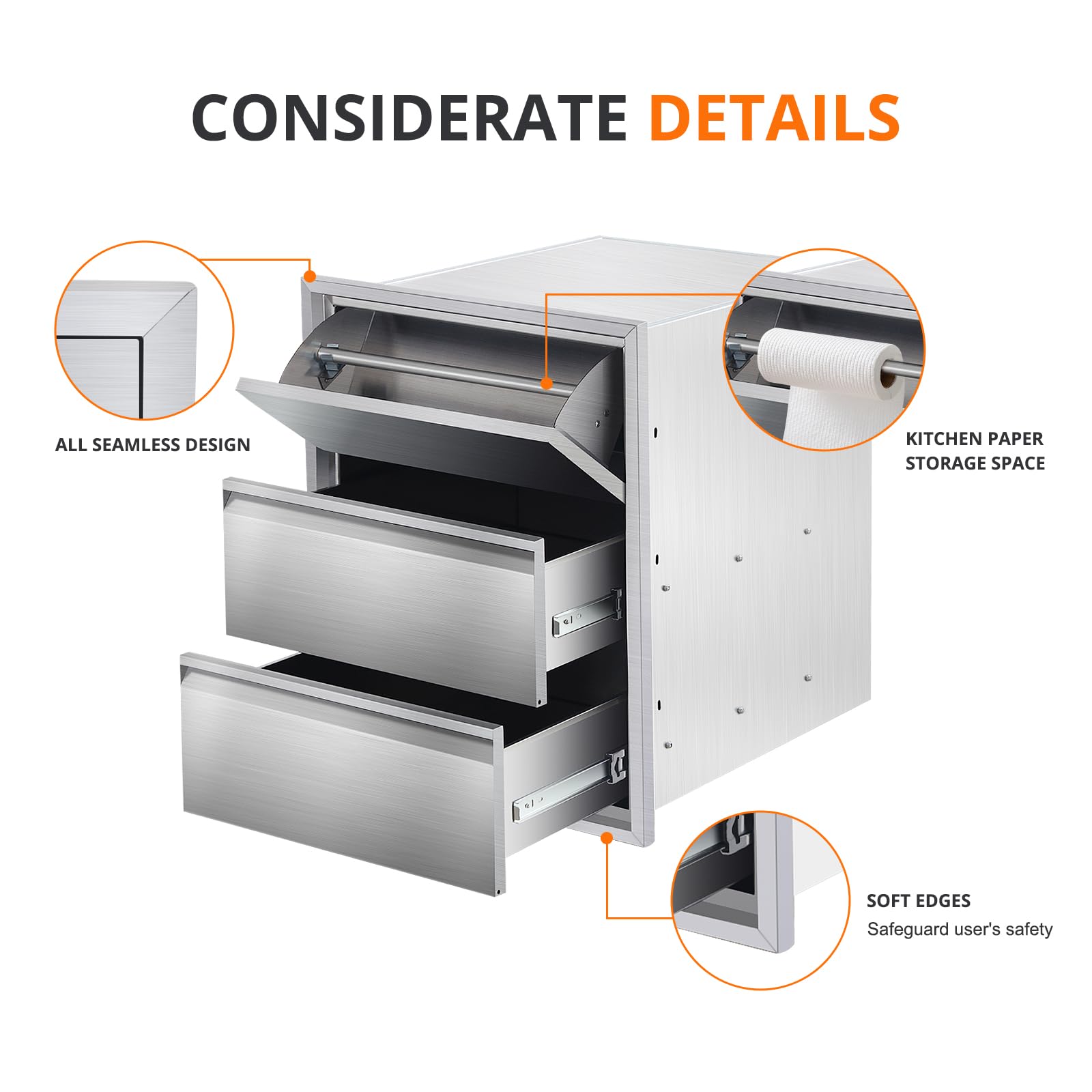 Stainless Steel Outdoor Kitchen Drawers with Paper Towel Holder - 18