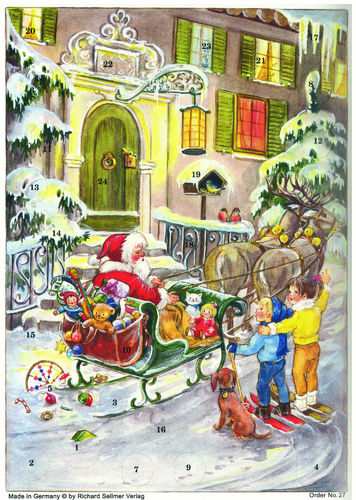Traditional German Advent Calendars - Medium Size with Old World Santa Scenes | Christmas Countdown Decor for Home & Office