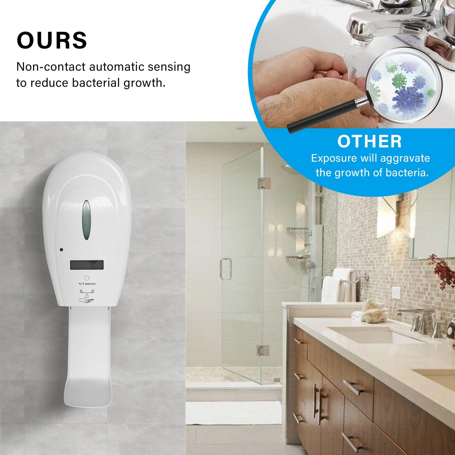 Automatic Soap & Alcohol Sanitizer Dispenser with Temperature Display & Measurement - Quick Spray, Alarm Warning for Home, Office, and Public Spaces