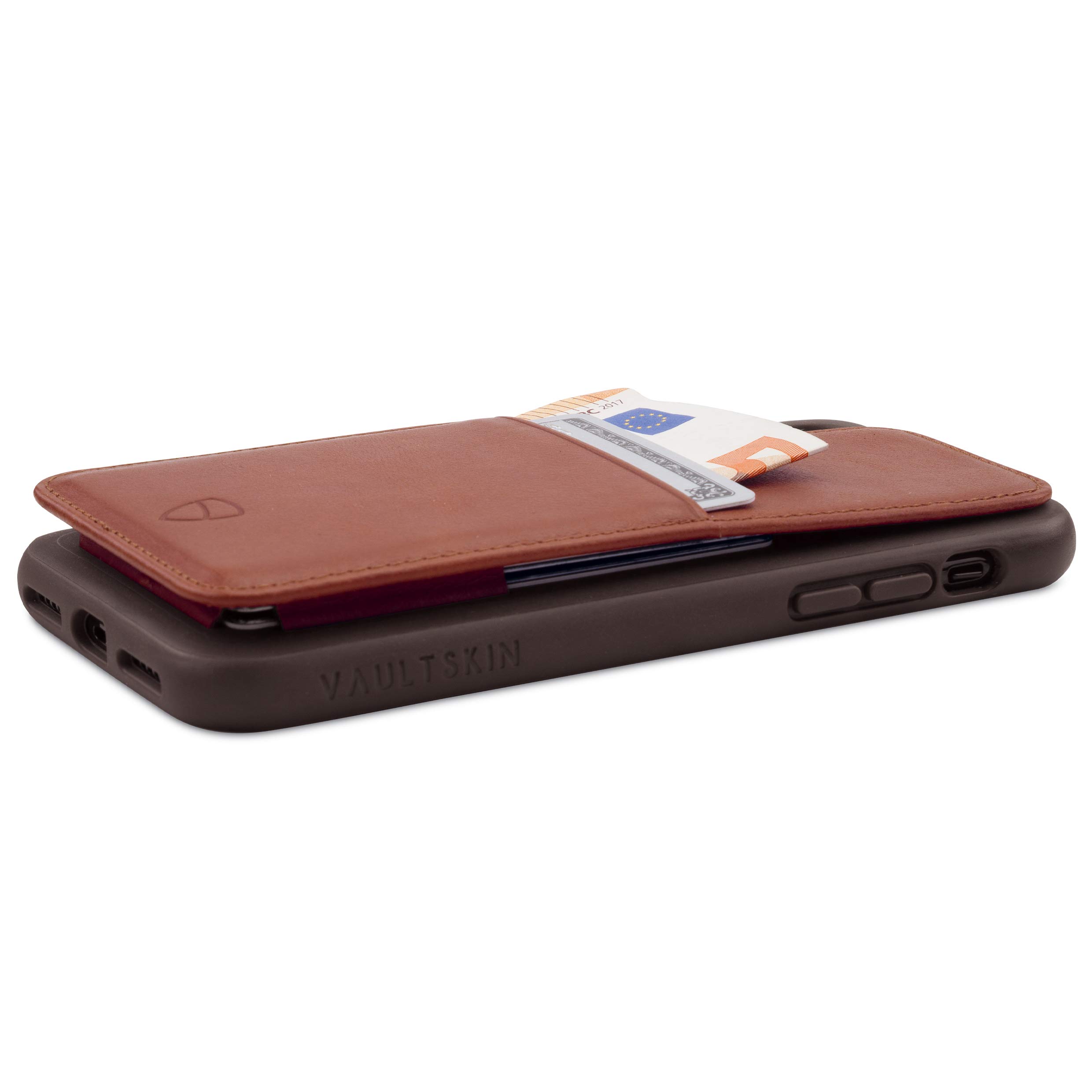 Vaultskin Eton Armour Slim Leather Wallet Case for iPhone Xs Max - Cognac Brown Genuine Leather Card Holder with RFID Protection | Perfect for Business Travel, Daily Commute & Secure Contactless Payments
